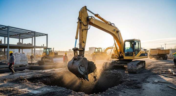 Pelleteuse en action sur un chantie 9faa